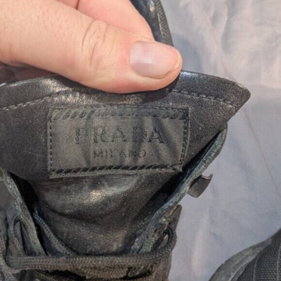 Prada Black Leather and Canvas Sneakers Men Size 9 - Picture 2 of 10